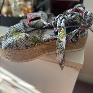Zara Floral Espadrille Flatform Tie Sandals